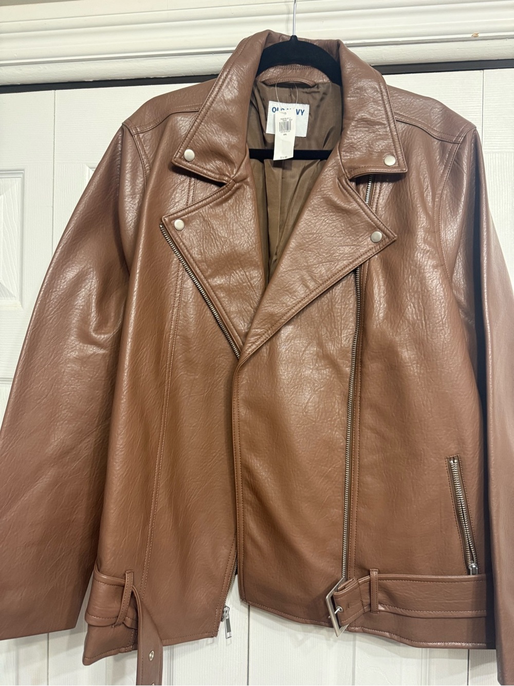 Old Navy Tan Brown Leather Moto Jacket